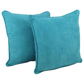 25" Double-Corded Solid Microsuede Square Floor Pillows, Set of 2, Aqua Blue