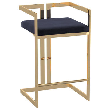 Contemporary Fabric 26" Counter Stool, Black With Gold Legs