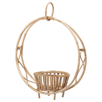 Beige Rattan Hanging or Sitting Plant Stand