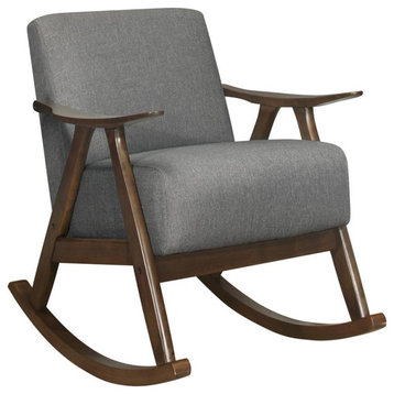 Lexicon Waithe Mid-Century Textured Fabric Rocking Chair in Dark Walnut/Gray