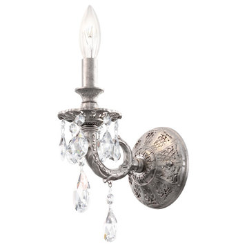 Schonbek 5641-48S 1 Light Crystal Sconce, Antique Silver