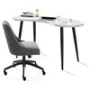 Steve Silver Kinsley White Marble Desk and Gray Upholstered Chair Set