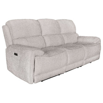 Pemberly Row Fabric Upholstered Power Reclining Sofa in Light Gray