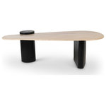 Meridian Furniture - Taverna Travertine And Oak Wood  Coffee Table, Black - This Taverna natural travertine and black oak coffee table is proof positive that home furnishings never have to be boring. This table offers an artfully styled design with a columnar base on either side. An amply sized genuine travertine top is uniquely shaped to instantly become a focal point in your room. Solid black oak legs provide structural support for the table while the art deco design and black finish in contrasting colors ensures that all eyes are on this beautiful piece.