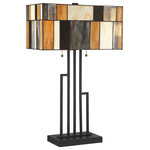 Lite Source - Concertina Table Lamp, Matt Black With Tiffany Shade E27 Type A 60Wx2 - Stylish and bold. Make an illuminating statement with this fixture. An ideal lighting fixture for your home.&nbsp