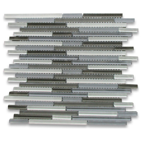 Glass Mosaic Tile Grey Blends Glass Modern Random Linear Brick Tile, 1 sheet