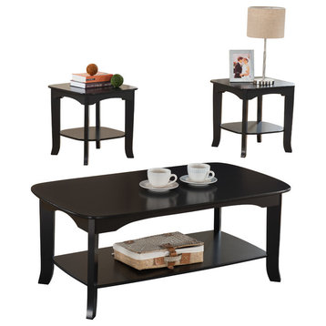 Espresso Wood Coffee Table and 2-End Tables Set