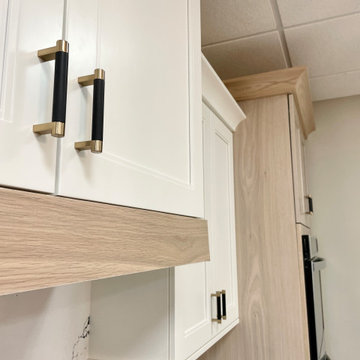 Wynnbrooke White Oak Sand and Linen White Kitchen With Gold Accents