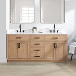 Altair - Gavino Vanity With Grain White Composite Stone Top, Light Brown/Matte Black, 72", No Mirror - Love the fresh,clean,classic look? Our Gavino vanity series delivers timeless sophistication with a modern twist from the simple,bar-style pulls to the gorgeous grain of the countertop. Superior craftsmanship is at the heart of this piece,featuring premium,durable materials that guarantee long-lasting beauty and functionality. The Gavino is also ripe with thoughtful details like a flip-down drawer that maximizes storage space,whisper-quiet door hinges.