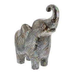 13 in. x 11 in. Decorative Elephant Sculpture in Shell Inlaid Polystone - Sculptures