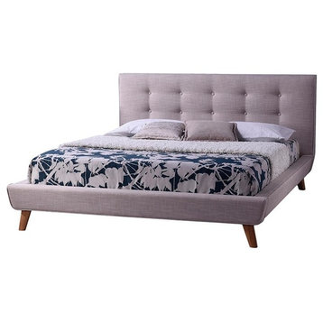 Jonesy Scandinavian Style Beige Fabric Upholstered King Size Platform Bed