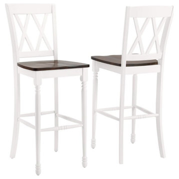 Crosley Furniture Shelby Wood Bar Stool in Distressed White/Brown (Set of 2)