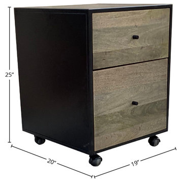Mason Steel & Mango Wood 2-Drawer File Cabinet