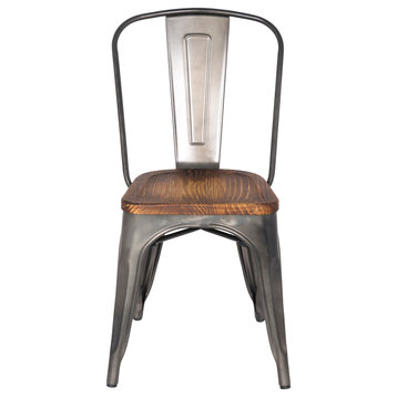 Highland Metal Dining Chair With Wood Seat, Matte Gunmetal. Set of 4