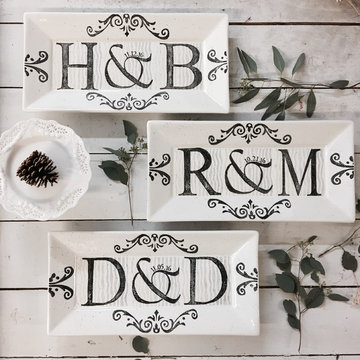 Hand Painted Double Monogram Ceramic Serving Platter