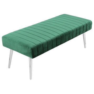 Pangea Home Hilda 17" Modern Velvet Upholstered Bench in Green