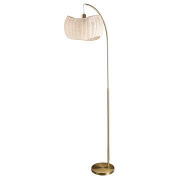 Brightech Wave Pendant LED Floor Lamp, Arching Light With Wicker Shade, Brass