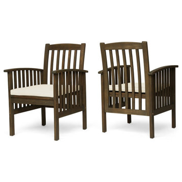 GDF Studio Phoenix Outdoor Acacia Wood Dining Chairs With Cushions, Set of 2, Gray Finish/Cream