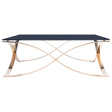 Modrest Reklaw Modern Smoked Glass and Rosegold Coffee Table