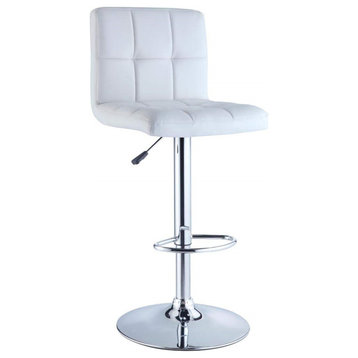 White Quilted Faux Leather & Chrome Adjustable Height Bar Stool