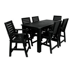 Highwood USA - Weatherly 7-Piece Rectangular Counter-Height Dining Set, Weathered Acorn, Black - Outdoor Pub And Bistro Sets