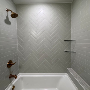 Custom Tile Shower with Glass Shelving