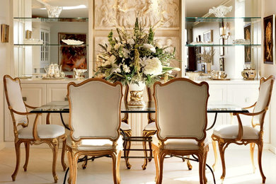 Example of a small french country ceramic tile dining room design in Bridgeport with beige walls and no fireplace