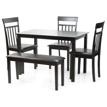 Dining Kitchen Set, Rectangular Table 3 Wooden Chairs 1 Stained Bench, Espresso
