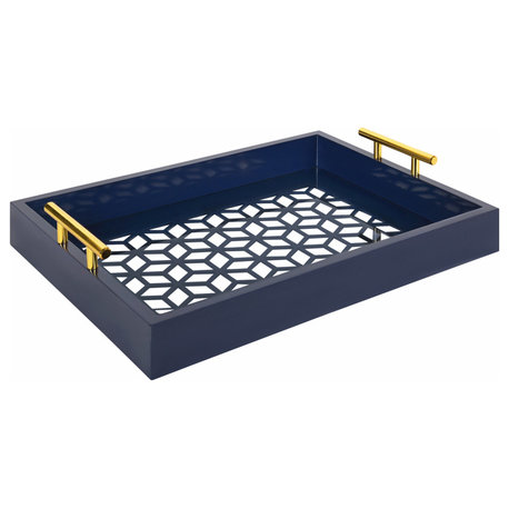 Caspen Rectangle Decorative Tray, Navy Blue 12.25x16.5