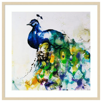 Peacock Plumes and Feathers by Sydney Edmunds Framed Wall Art 33 x 33
