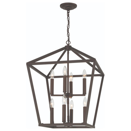 8-Light Lantern Geometric Chandelier, Oil Rubbed Bronze