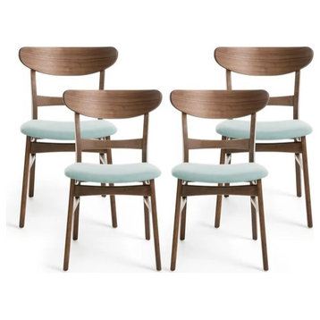 Set of 4 Dining Chair, Splayed Legs With Padded Seat & Curved Back, Mint