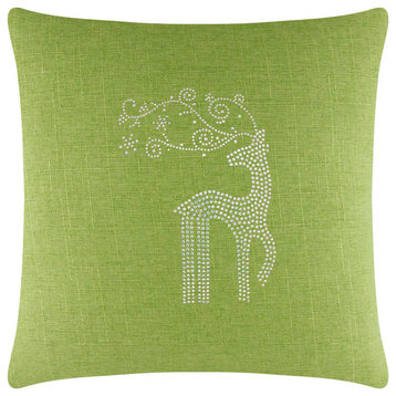 Sparkles Home Rhinestone Reindeer Pillow, Lime, 20x20
