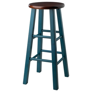 Ivy Bar Stool, Rustic Teal And Walnut