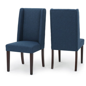 GDF Studio Cline Contemporary Fabric Wingback Dining Chair, Set of 2, Deep Blue