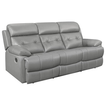 Lexicon Lambent Modern Leather Double Reclining Sofa in Gray