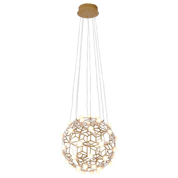 15.75" Gold Metal LED Chandelier With White Diffuser