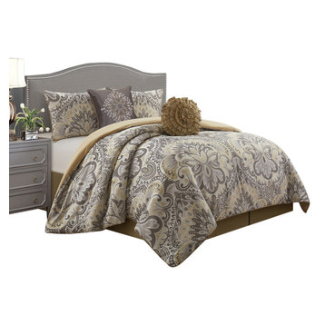 Amelia Floral Jacquard 6-Piece Bedding Comforter Set, Grey/Yellow, King