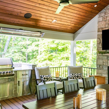 Two Tiered Covered Deck with Fireplaces