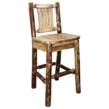 Glacier Country Collection Barstool With Back, Ergonomic Wooden Seat