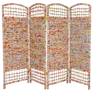 Unique Room Divider, Recycled Magazine Screens With Lattice Accents, 4 Panels