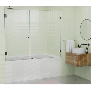 58.25"x66" Frameless Shower Bath Door Wall Hinge, Matte Black