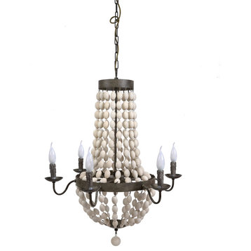 Unique Pendant Lighting, Natural Wood Bead & Candle Style Lights, Rustic Brown