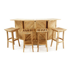 5 Pc Teak Backless Bar Set - Outdoor Pub And Bistro Sets