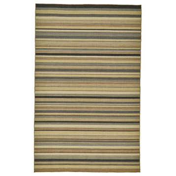 Naida Natural Wool Dhurrie Rug, Natural Tan/Gray Stripes, 5'x8'