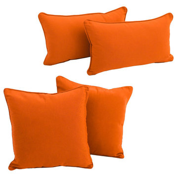 4-Piece Solid Twill Throw Pillows With Inserts, Tangerine Dream