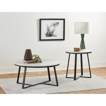 Coaster Metal Base Round End Table White and Matte Black