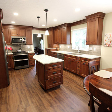 Transitional Cherry Kitchen with Beige and White Quartz Countertop ~ Akron, OH