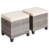 Costway 2PCS Patio Rattan Cushioned Ottoman Seat  Foot Rest Table Beige