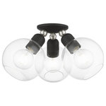 Livex Lighting - Downtown 3 Light Black With Brushed Nickel Accents Sphere Semi-Flush - Bring a refined lighting style to your interior with this downtown collection three light semi flush. Shown in a black finish with brushed nickel finish accents and clear sphere glass.